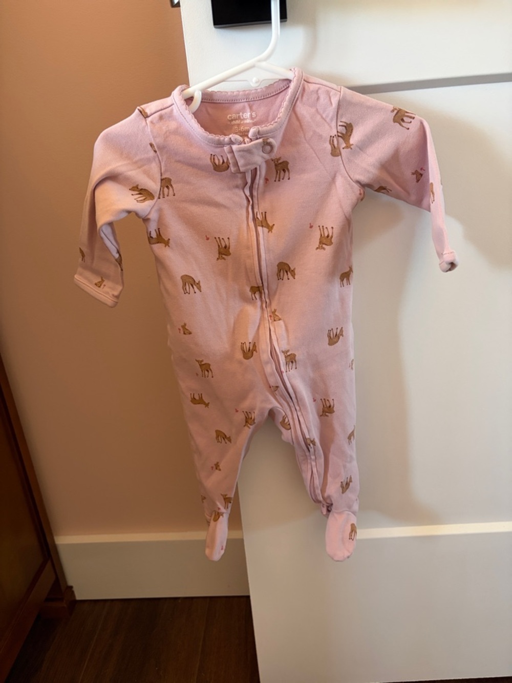 Carter's Pink Footed One-Piece with Gold Giraffe Print